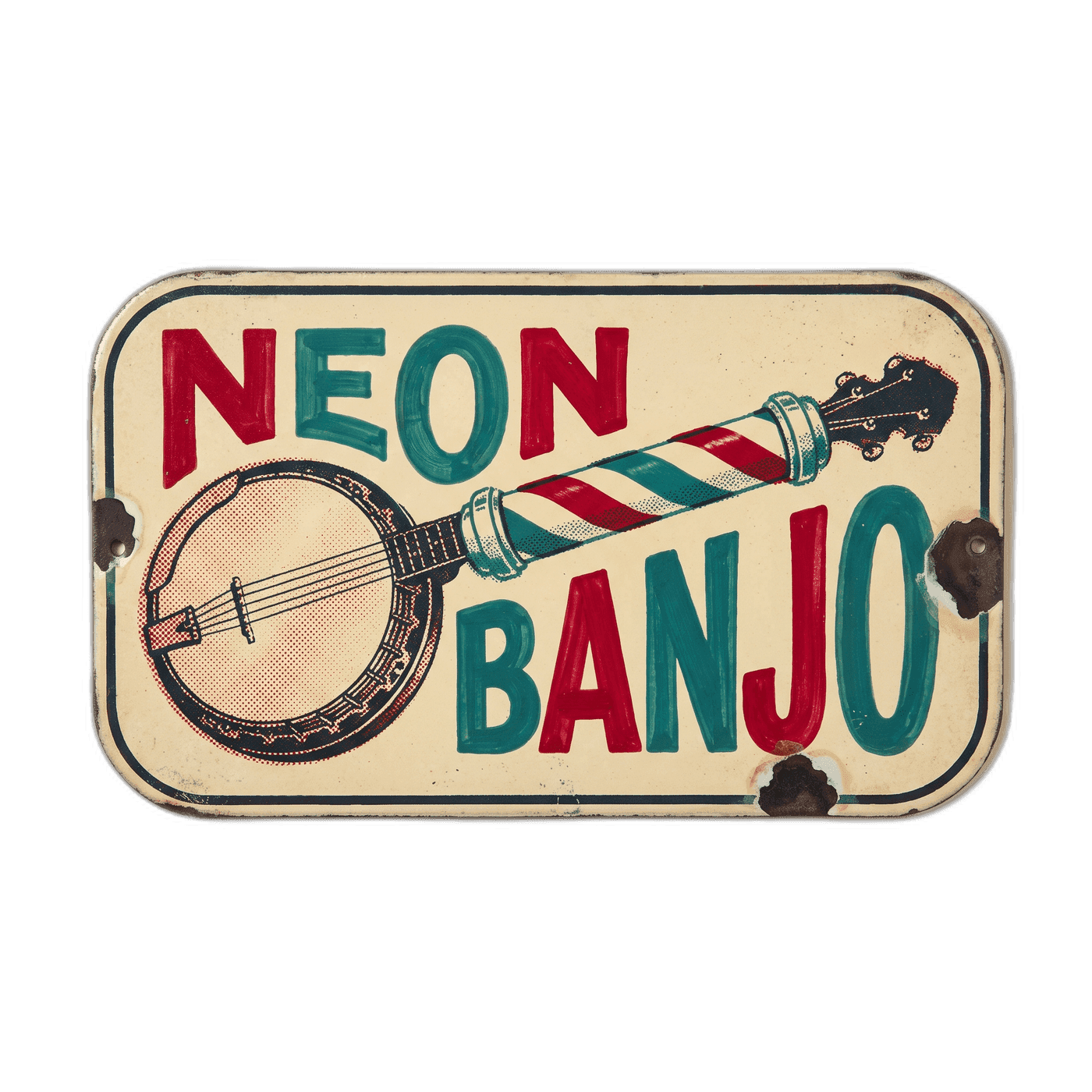 Neon Banjo hand-painted enamel shop sign